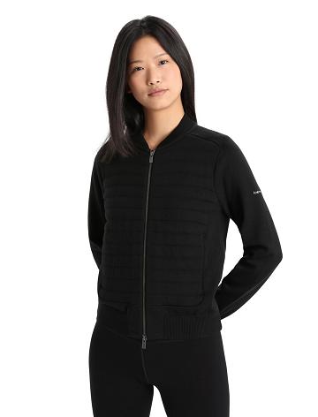 Black Icebreaker City Label ZoneKnit™ Merino Insulated Knit Bomber Women's Jackets | AU 1659XYUF